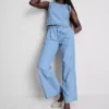 Pamuklu denim pileli geniş paça Jean Pamuklu denim pileli geniş paça Jean