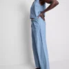 Pamuklu denim pileli geniş paça Jean Pamuklu denim pileli geniş paça Jean