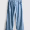 Pamuklu denim pileli geniş paça Jean Pamuklu denim pileli geniş paça Jean