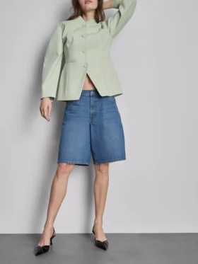 Pamuklu denim uzun bermuda şort