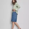 Pamuklu denim uzun bermuda şort Pamuklu denim uzun bermuda şort