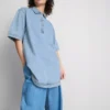 Pamuklu denim yakalı mini düz kesim elbise Pamuklu denim yakalı mini düz kesim elbise
