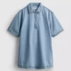 Pamuklu denim yakalı mini düz kesim elbise Pamuklu denim yakalı mini düz kesim elbise