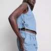 Pamuklu denim, yan bağcıklı tişört Pamuklu denim, yan bağcıklı tişört