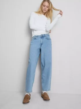 Pamuklu denim yüksek bel dar paça jean