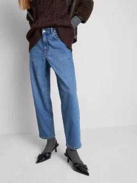Pamuklu denim yüksek bel dar paça jean
