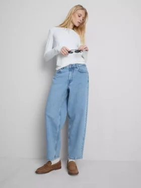 Pamuklu denim yüksek bel dar paça jean