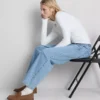 Pamuklu denim yüksek bel dar paça jean Pamuklu denim yüksek bel dar paça jean