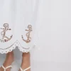 Pamuklu deniz temalı delikli midi etek Pamuklu deniz temalı delikli midi etek