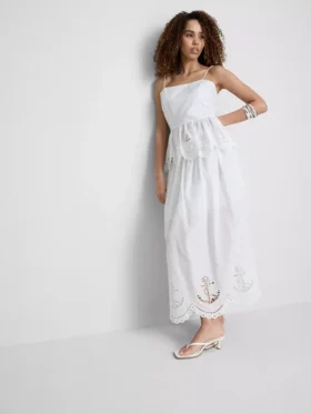 Pamuklu, işlemeli peplum etekli cami bluz