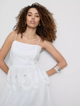 Pamuklu, işlemeli peplum etekli cami bluz