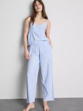 Pamuklu çizgili oxford pijama altları