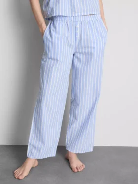 Pamuklu çizgili oxford pijama altları