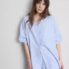 Pamuklu çizgili oxford pijama gömleği Pamuklu çizgili oxford pijama gömleği