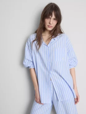Pamuklu çizgili oxford pijama gömleği Pamuklu çizgili oxford pijama gömleği