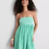 Pamuklu kareli bandeau mini elbise