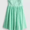 Pamuklu kareli bandeau mini elbise