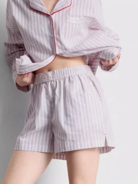 Pamuklu, oda servisi tarzı çizgili pijama şortu Pamuklu, oda servisi tarzı çizgili pijama şortu