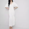 Pamuklu seersucker midi smock elbise Pamuklu seersucker midi smock elbise