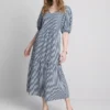Pamuklu seersucker midi smock elbise Pamuklu seersucker midi smock elbise