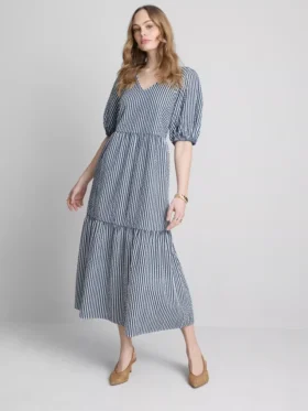 Pamuklu seersucker midi smock elbise