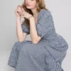 Pamuklu seersucker midi smock elbise Pamuklu seersucker midi smock elbise