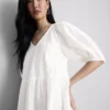 Pamuklu seersucker midi smock elbise Pamuklu seersucker midi smock elbise