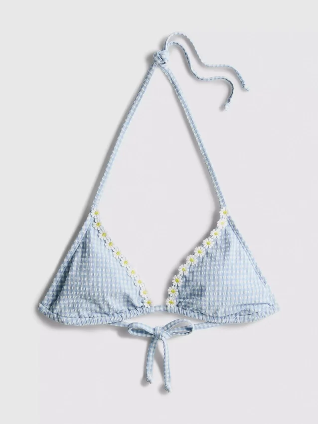 Papatya süslemeli gingham üçgen bikini üstü Papatya süslemeli gingham üçgen bikini üstü