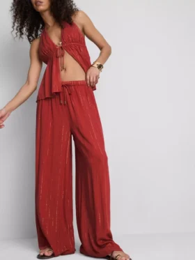 Paula Echevarría geniş paça ışıltılı pantolon
