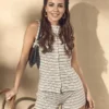 Paula Echevarría çizgili düğmeli örme üst