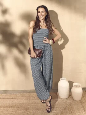 Paula Echevarría kareli fırfırlı bandeau üst Paula Echevarría kareli fırfırlı bandeau üst