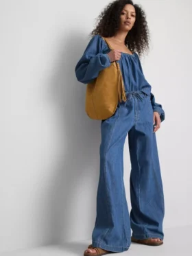 Paula Echevarría pamuk ağırlıklı denim geniş paça pantolon Paula Echevarría pamuk ağırlıklı denim geniş paça pantolon
