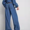 Paula Echevarría pamuk ağırlıklı denim geniş paça pantolon Paula Echevarría pamuk ağırlıklı denim geniş paça pantolon