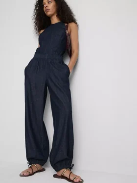Paula Echevarría pamuk ağırlıklı denim harem pantolon