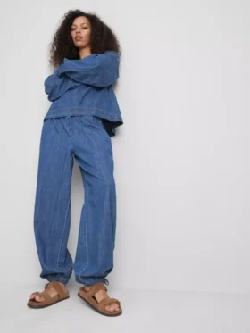 Paula Echevarría pamuk ağırlıklı denim harem pantolon