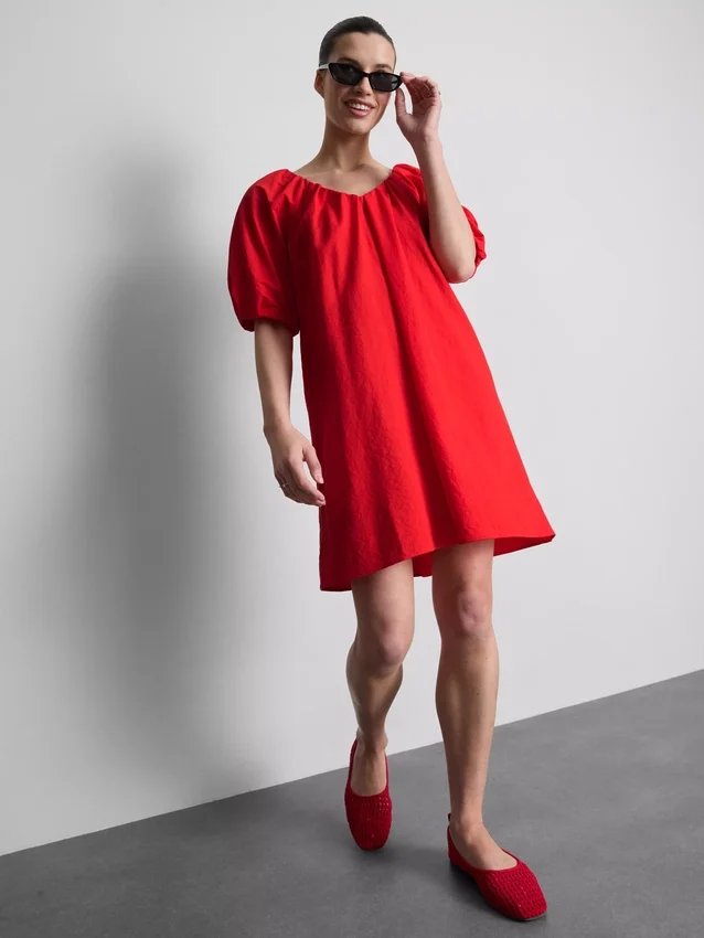 Pofuk kollu mini smock elbise Pofuk kollu mini smock elbise
