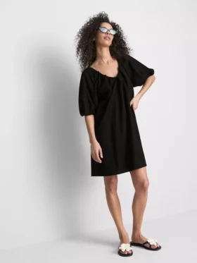 Pofuk kollu mini smock elbise