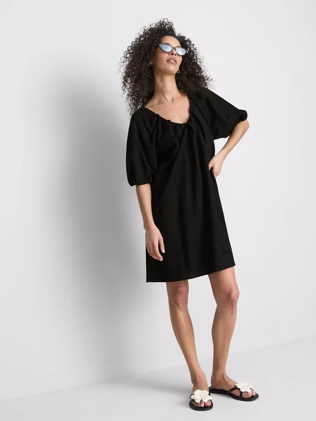Pofuk kollu mini smock elbise Pofuk kollu mini smock elbise
