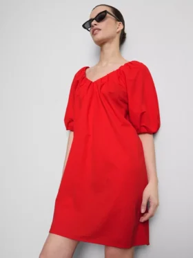 Pofuk kollu mini smock elbise