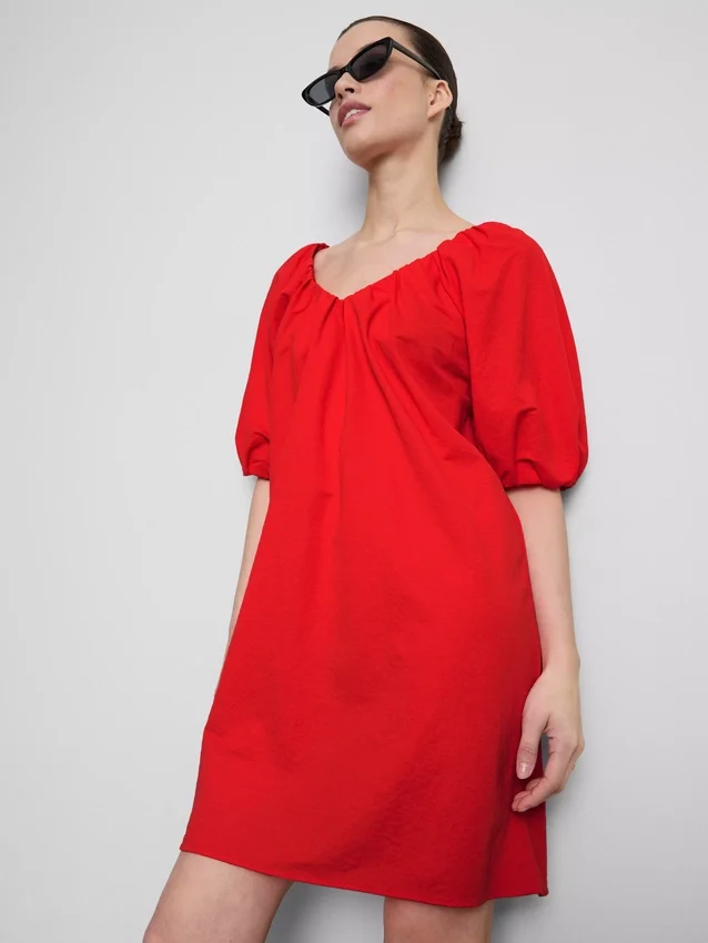 Pofuk kollu mini smock elbise Pofuk kollu mini smock elbise