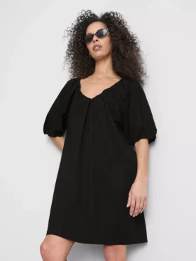 Pofuk kollu mini smock elbise