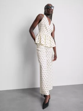 Polka noktalı halter yaka peplum üst