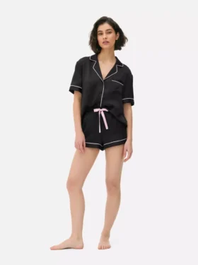 Saten erkek tarzı kısa pijama takımı