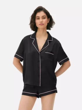 Saten erkek tarzı kısa pijama takımı