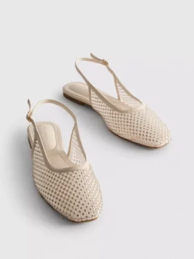 Slingback yapay elmas süslemeli düz ayakkabılar