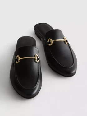 Suni deriden, snaffle bit detaylı mules loaferlar
