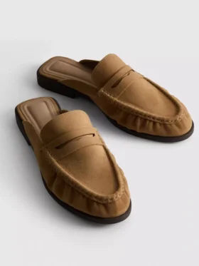 Suni süet loafer terlik sandaletler