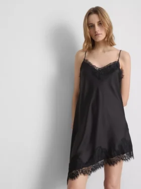 The Edit Saten Dantelli Asimetrik Slip Elbise