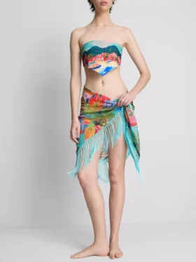 Tropikal desenli püsküllü sarong
