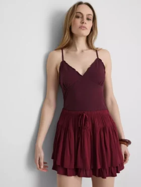 V yakalı babydoll cami üst